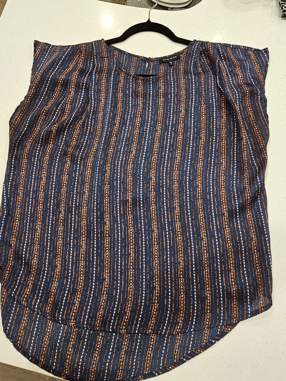 BKE Navy and Rust Striped Cap-Sleeve Blouse